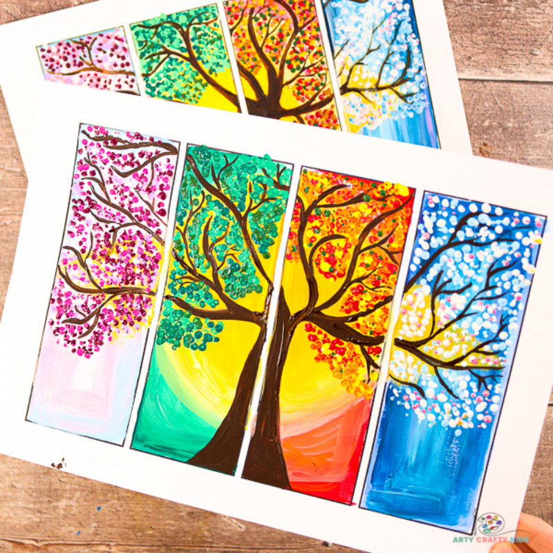 Four Seasons Tree Painting  Easy Art Project for Kids - Arty